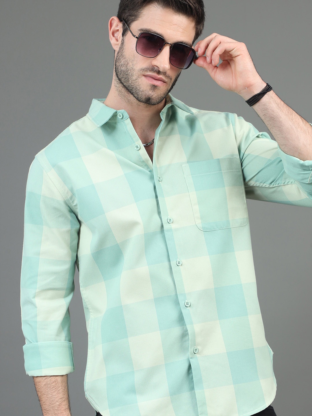 

HERE&NOW Blue & Off White Slim Fit Buffalo Checked Casual Shirt