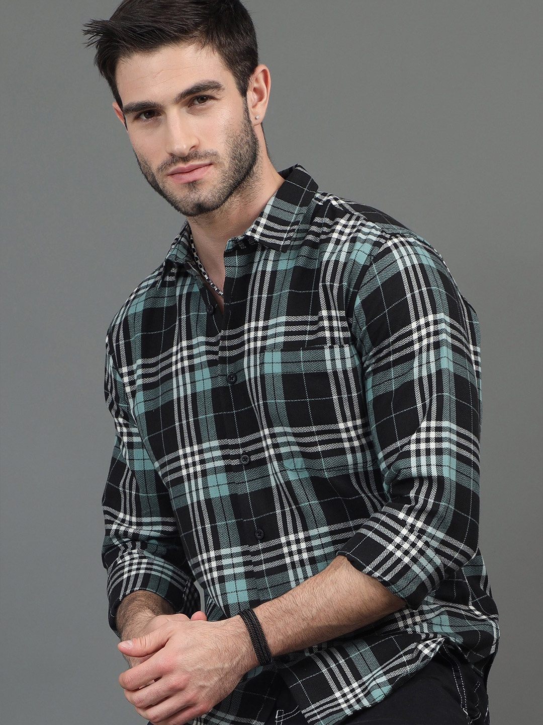 

HERE&NOW Black & White Slim Fit Tartan Checked Casual Shirt