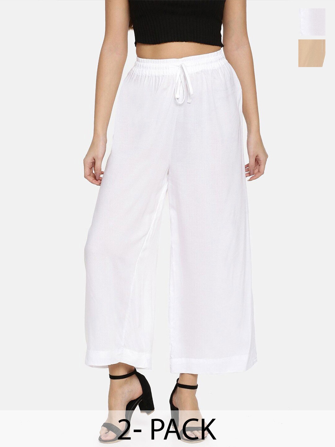 

TWIN BIRDS Pack Of 2 Wide Leg Palazzos, White