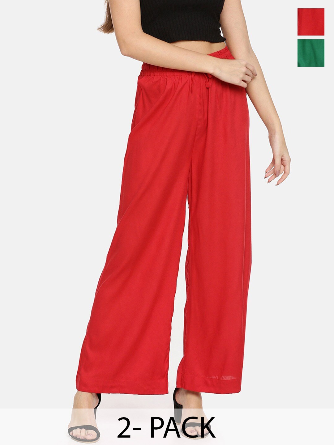 

TWIN BIRDS Pack Of 2 Wide Leg Palazzos, Red