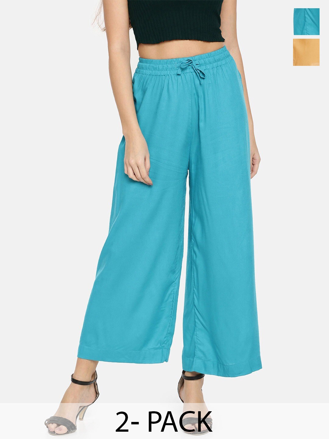 

TWIN BIRDS Pack Of 2 Wide Leg Palazzos, Mustard