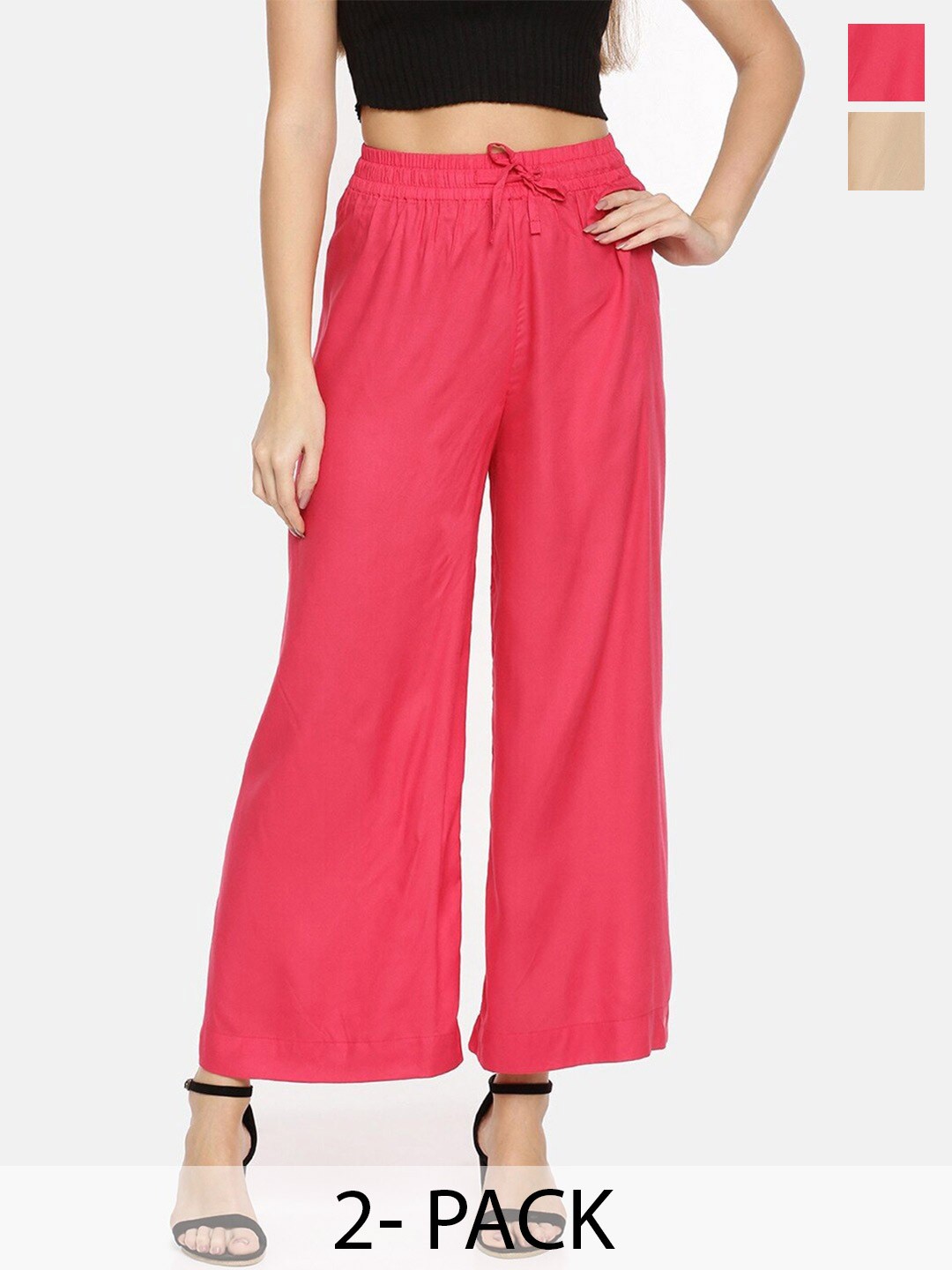 

TWIN BIRDS Pack Of 2 Wide Leg Palazzos, Pink