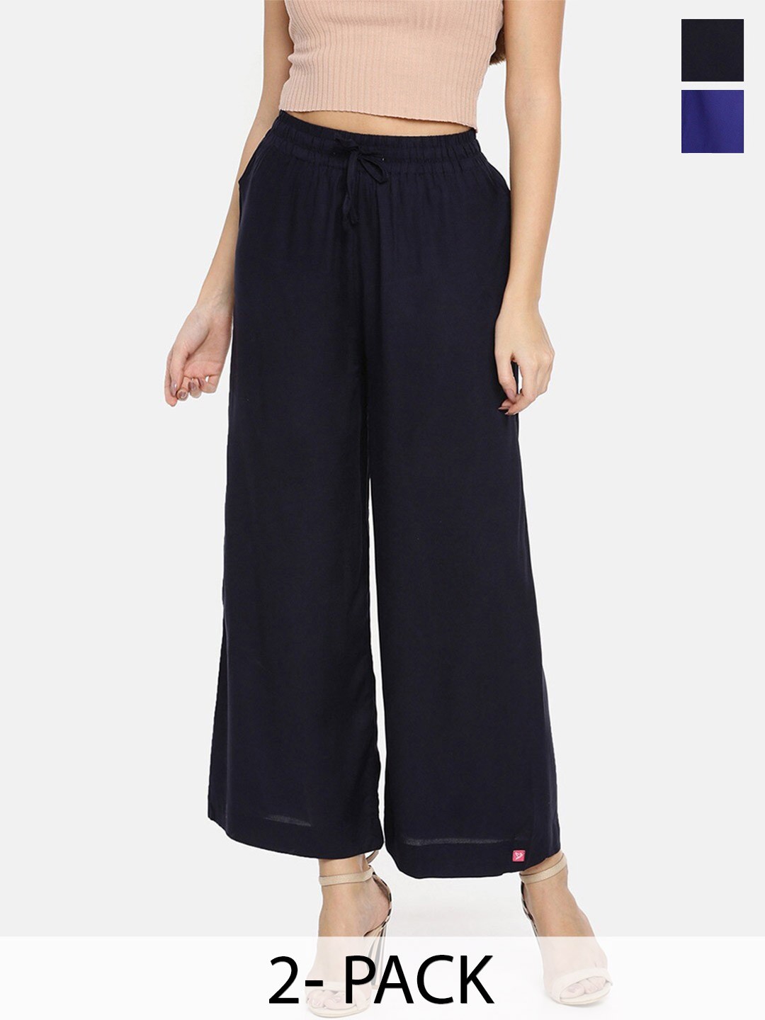 

TWIN BIRDS Pack Of 2 Wide Leg Palazzos, Navy blue