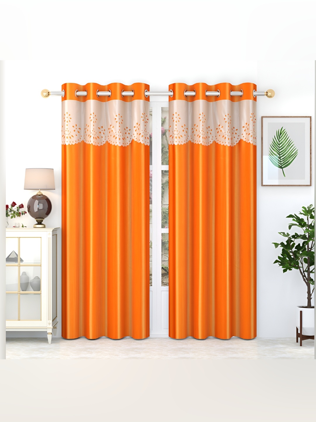EISMOURAH Orange 2 Pieces Solid Room Darkening Long Door Curtains