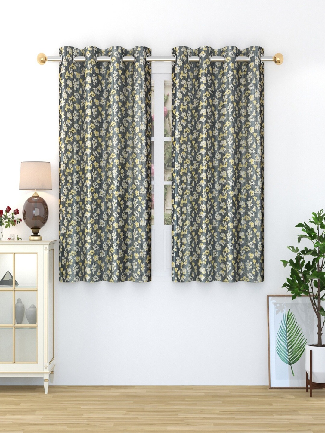 

Aura Grey 2 Pieces Floral Eyelet Curtains