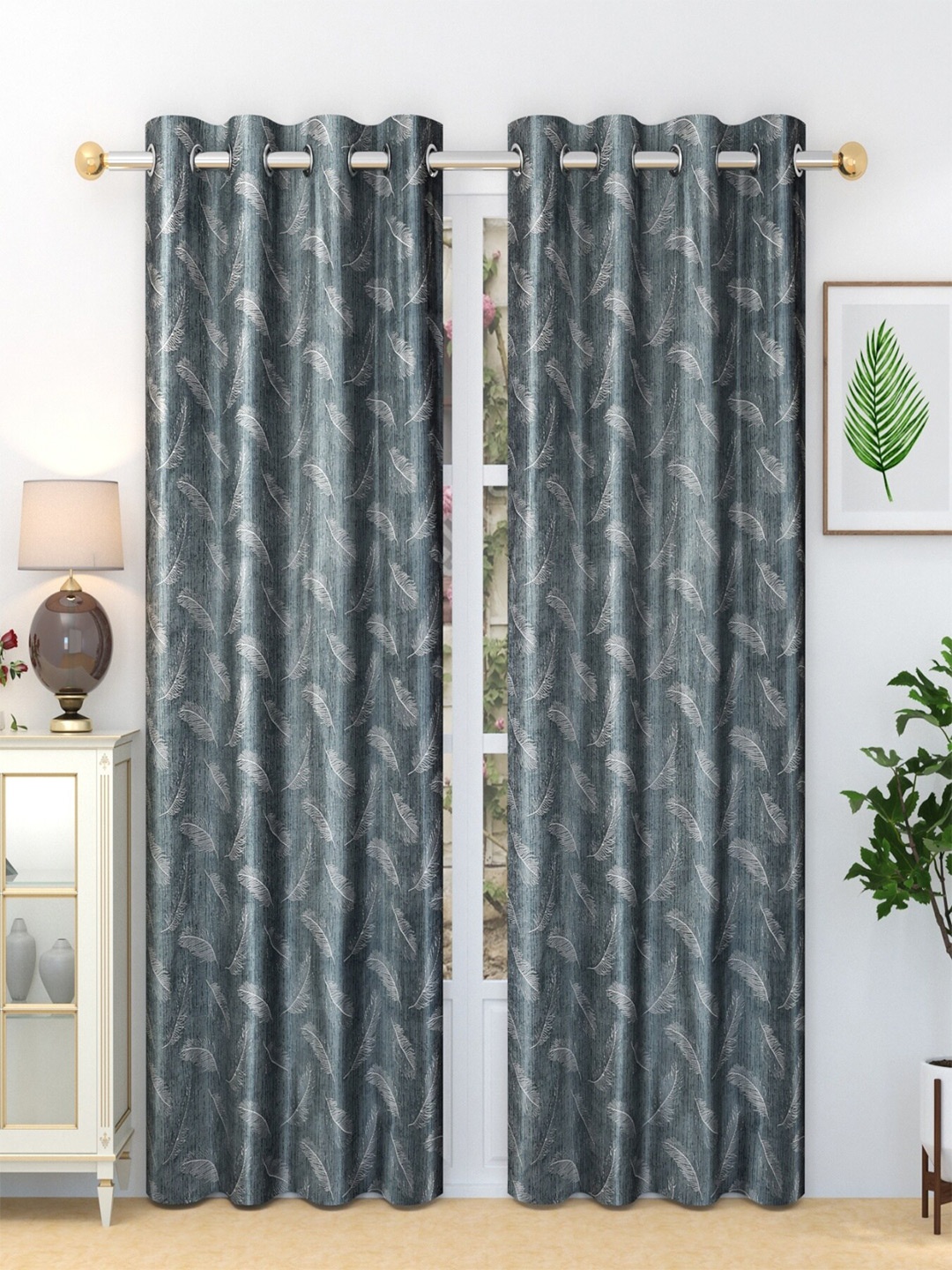 

Aura Grey 2 Pieces Floral Eyelet Long Door Sheer Curtains