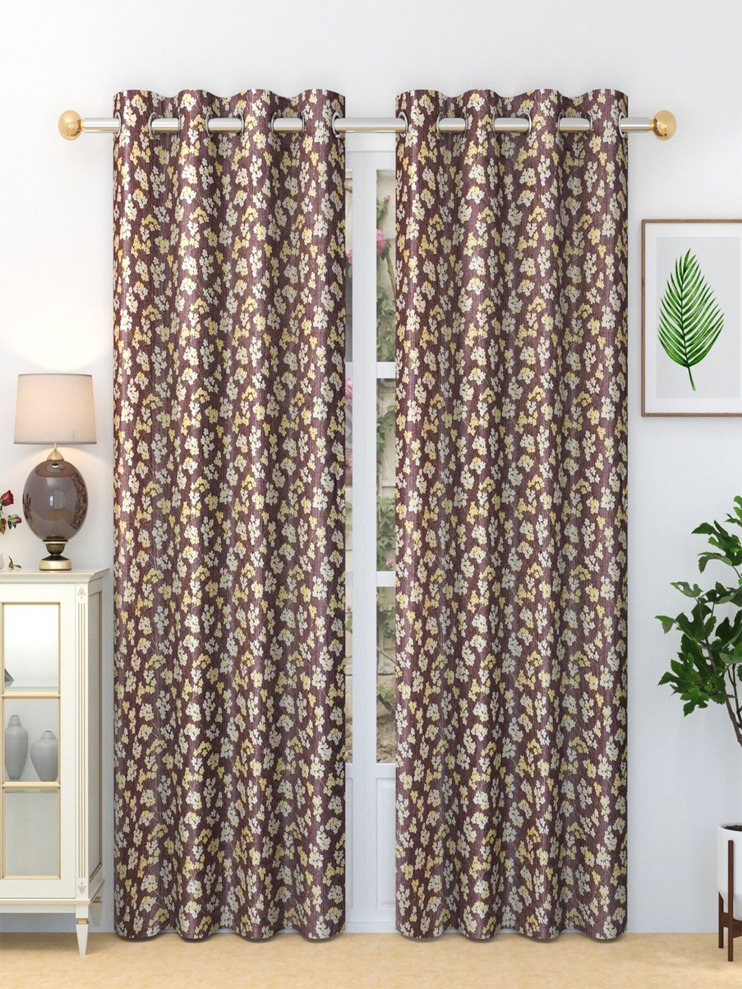 

Aura Lavender 2 Pieces Floral Eyelet Long Door Sheer Curtains