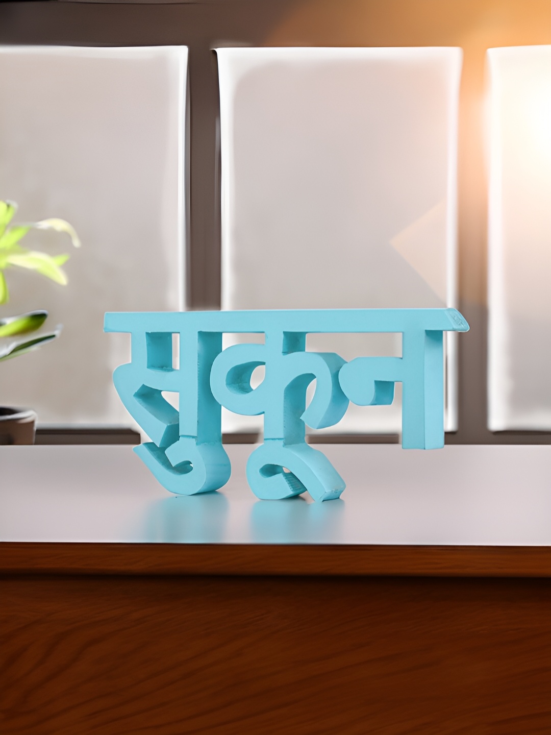 

Nukkad Tales Home Dcor Blue Wooden Sukoon Showpiece