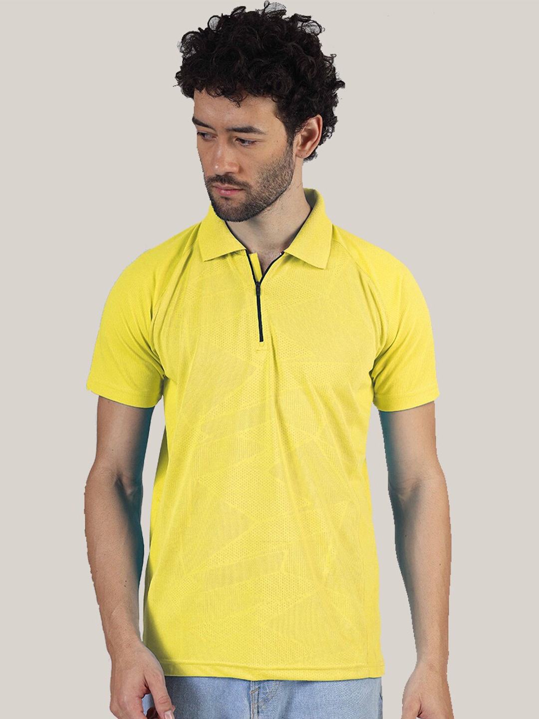 

Greylongg Self Design Dry Fit Polo Collar Regular Fit T-shirt, Yellow