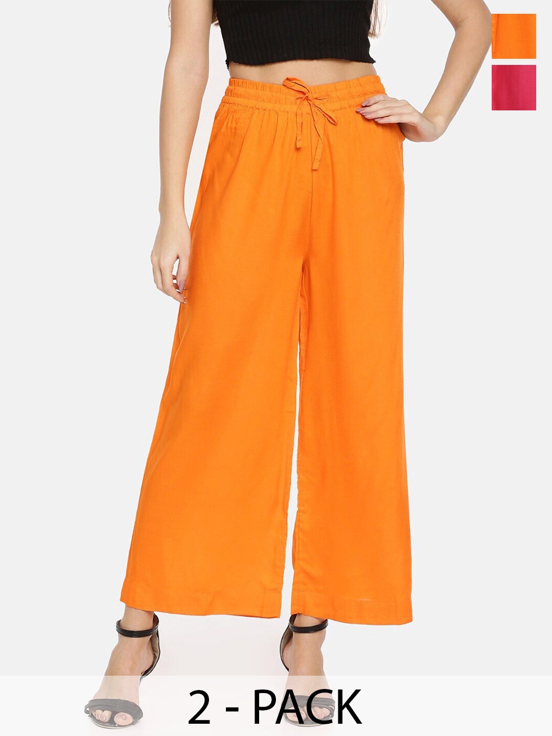 

TWIN BIRDS Pack Of 2 Wide Leg Palazzos, Orange