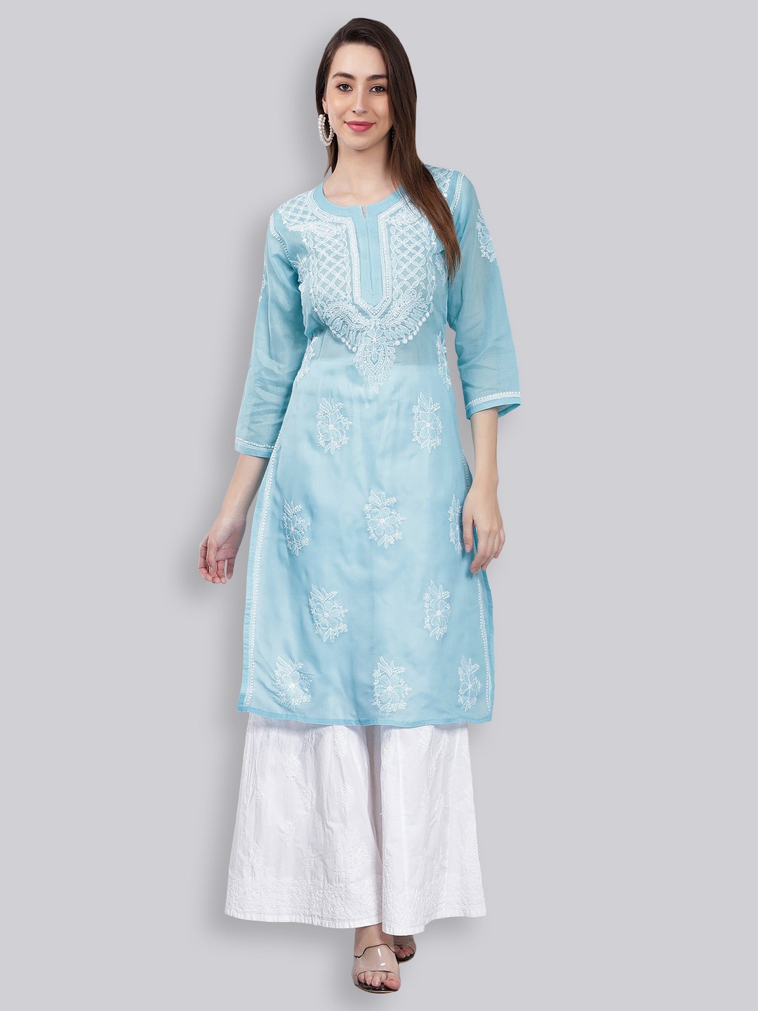 

Seva Chikan Ethnic Motifs Embroidered Chikankari Straight Kurta, Blue