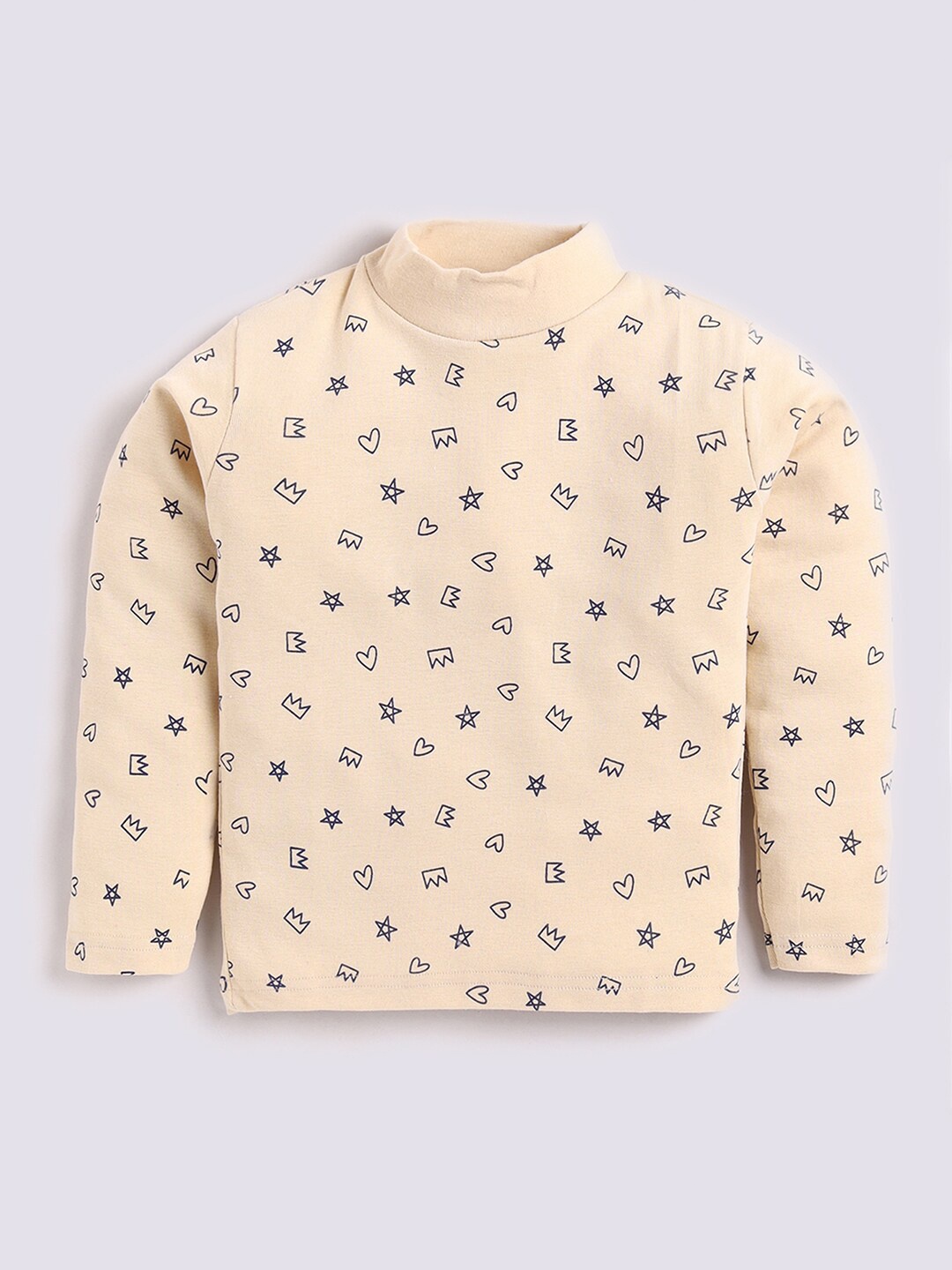 

GAME BEGINS Printed High Neck Cotton Top, Beige