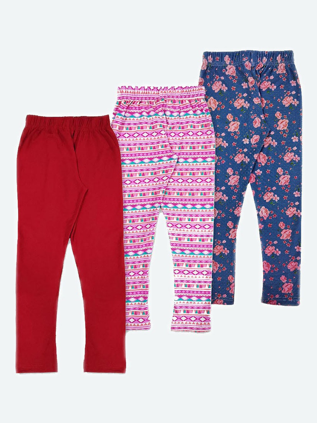 

GAME BEGINS Girls Pack Of 3 Printed Cotton Ankle Length Leggings, Maroon