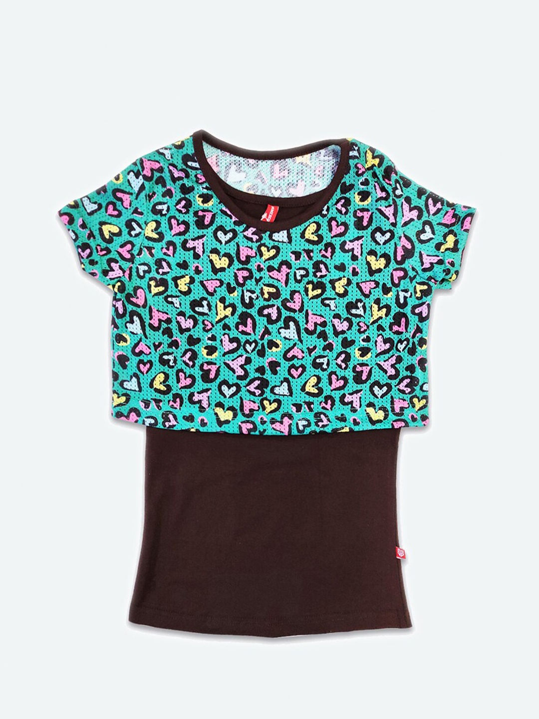 

GAME BEGINS Floral Printed Extended Sleeves Layered Cotton Top, Brown