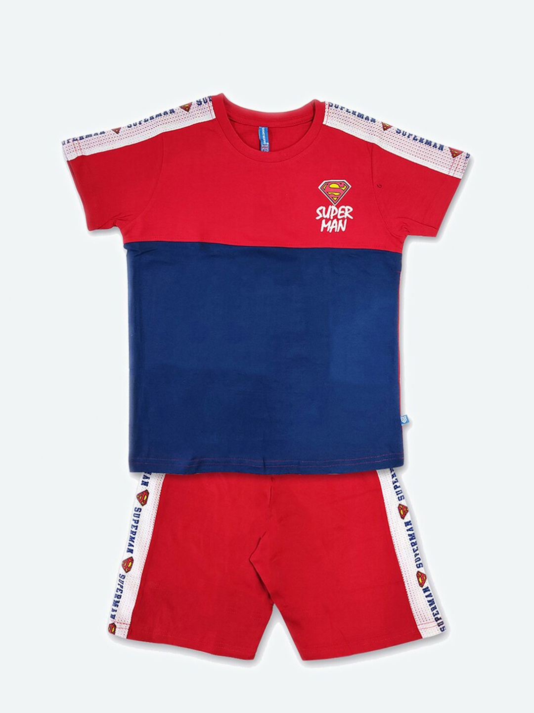 

GAME BEGINS Boys Superman Colourblocked Pure Cotton T-shirt with Shorts, Red