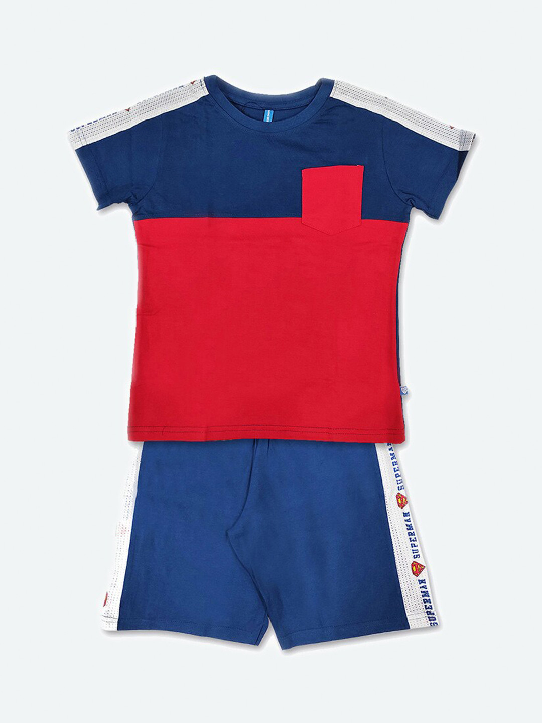 

GAME BEGINS Boys Colourblocked Pure Cotton T-Shirt & Short, Blue