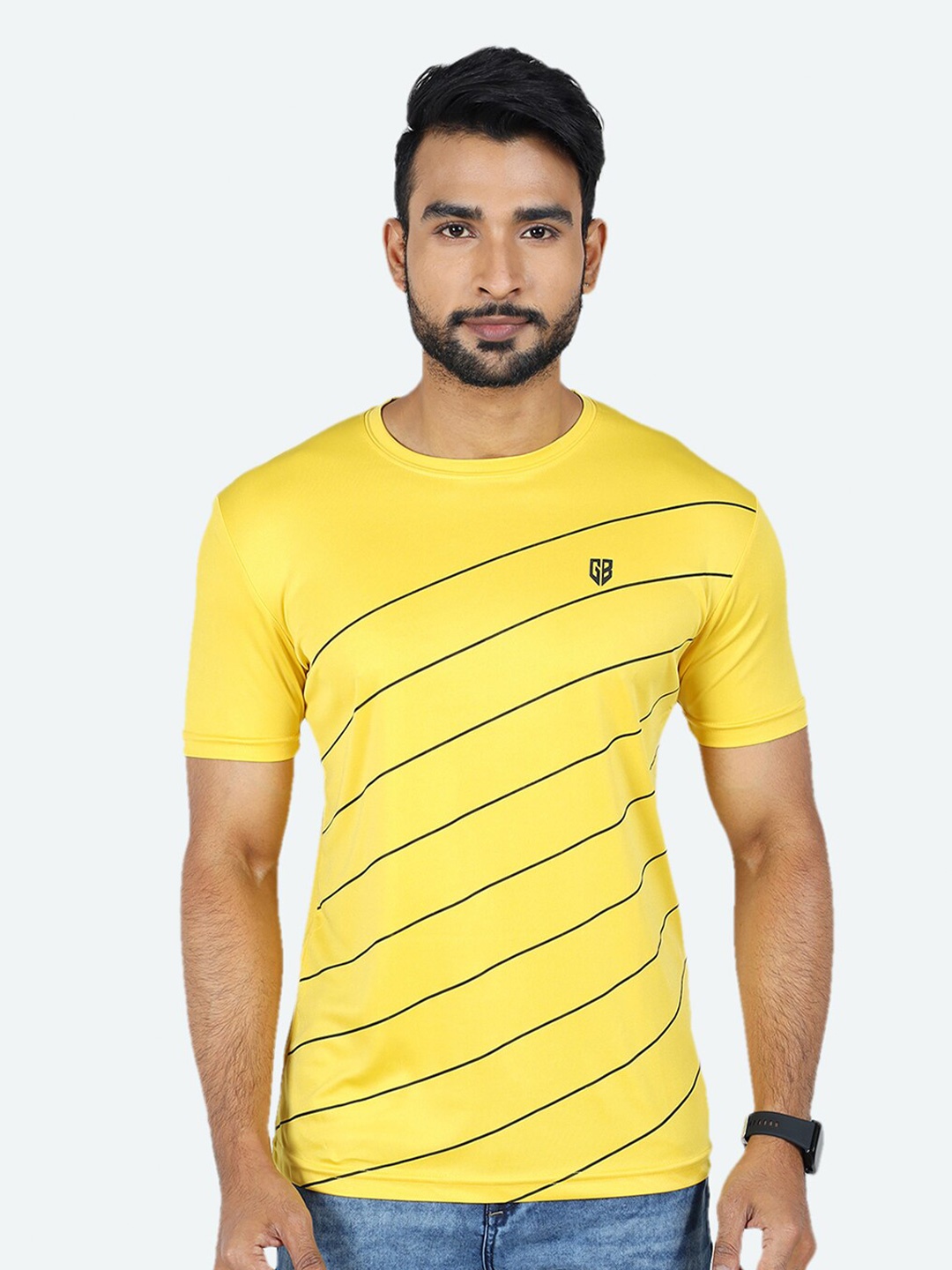 

GAME BEGINS Striped Round Neck T-shirt, Yellow