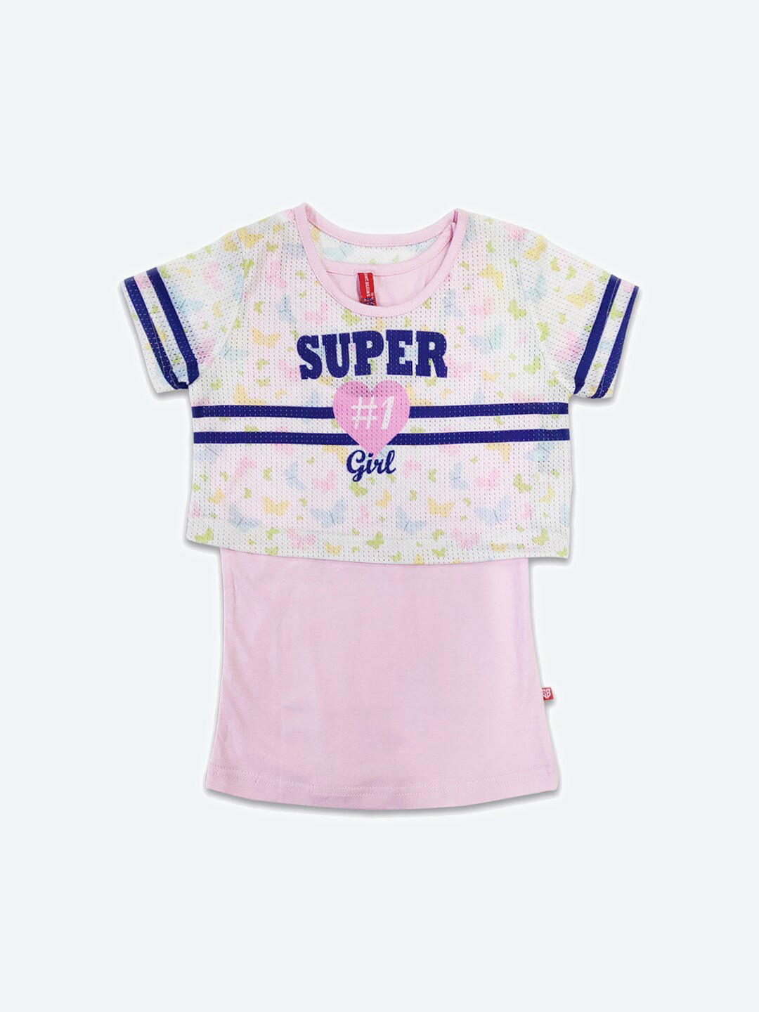 

GAME BEGINS butterfly Printed Crop Top With Detachable Inner Vest, Pink