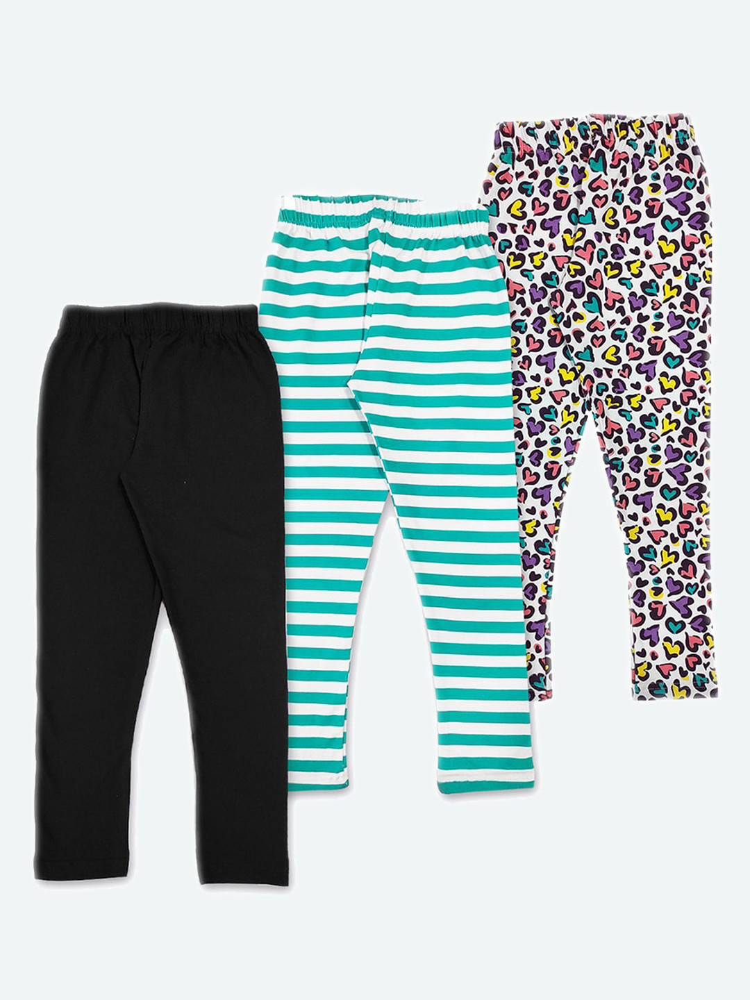 

GAME BEGINS Girls Pack of 3 Printed Cotton Leggings, Sea green