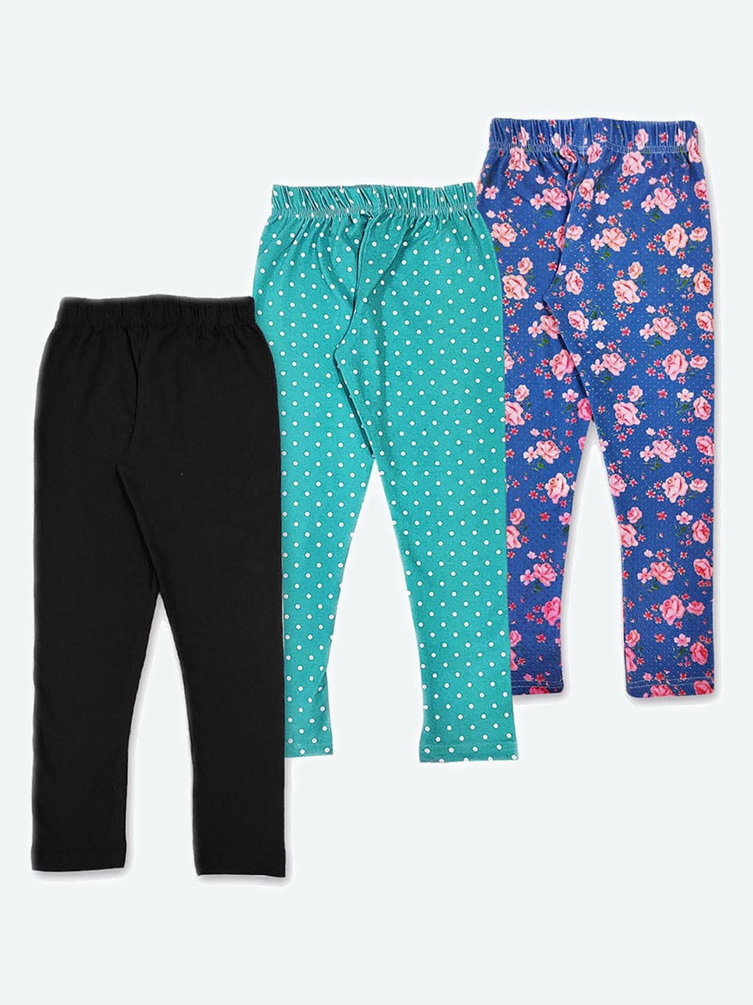 

GAME BEGINS Girls Pack Of 3 Printed Cotton Ankle Length Leggings, Black