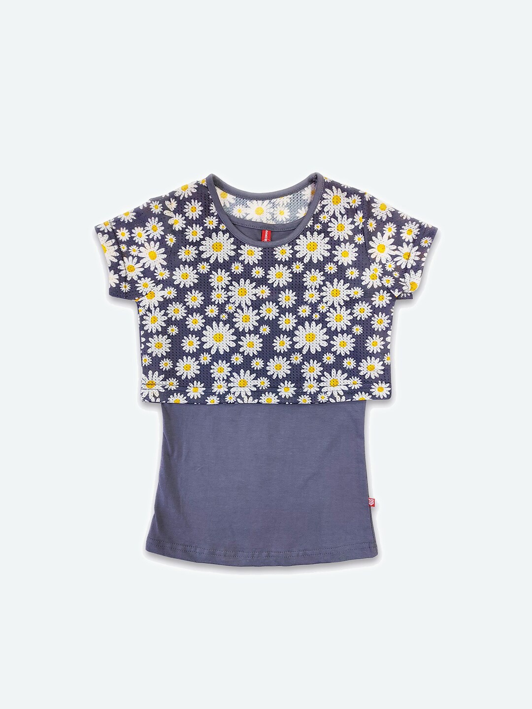 

GAME BEGINS Girls Floral Print Cotton Crop Top with Detachable Tank Vest, Grey
