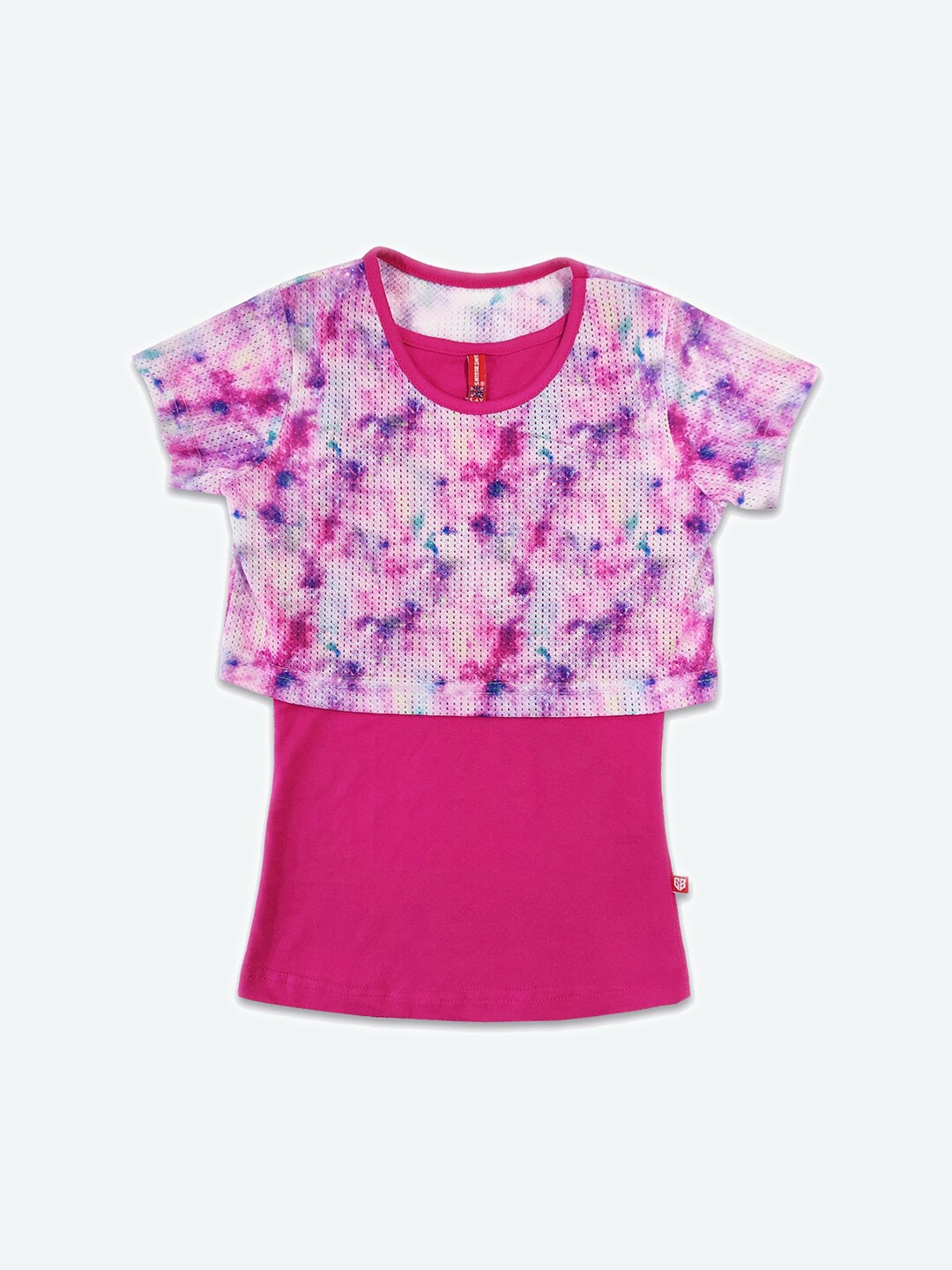 

GAME BEGINS Printed Layered Cotton Crop Top With Detachable Inner Vest, Pink