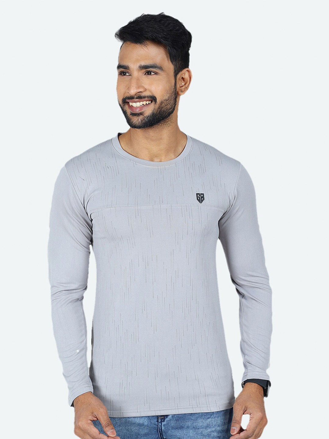 

GAME BEGINS Geometric Printed Long Sleeves Relaxed Fit T-shirt, Grey