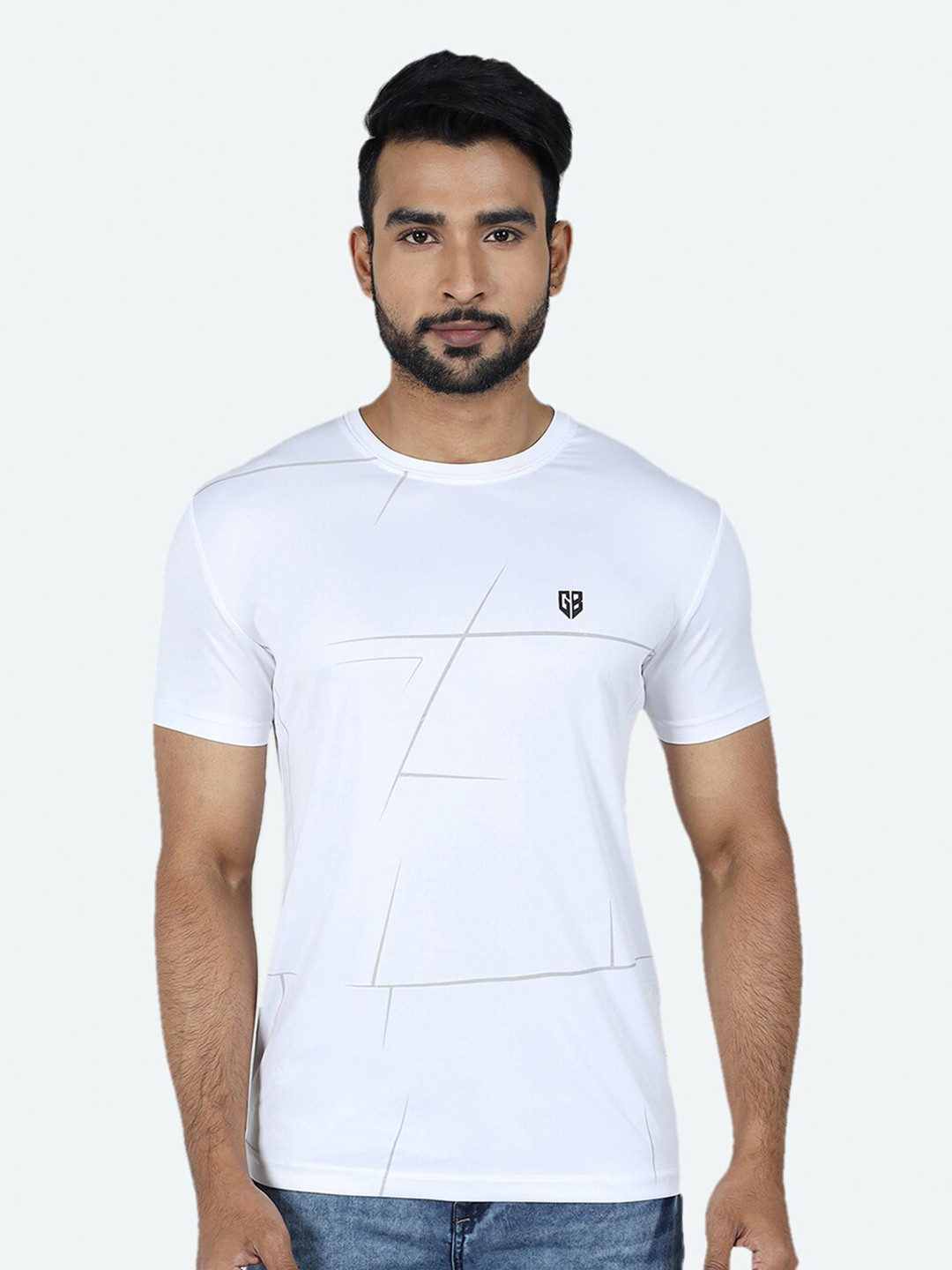 

GAME BEGINS Geometric Printed Short Sleeves Relaxed Fit T-shirt, White