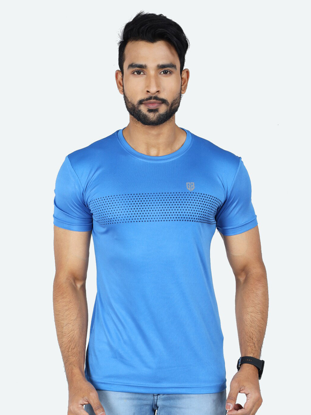 

GAME BEGINS Polka Dots Printed Short Sleeves Relaxed Fit T-shirt, Blue