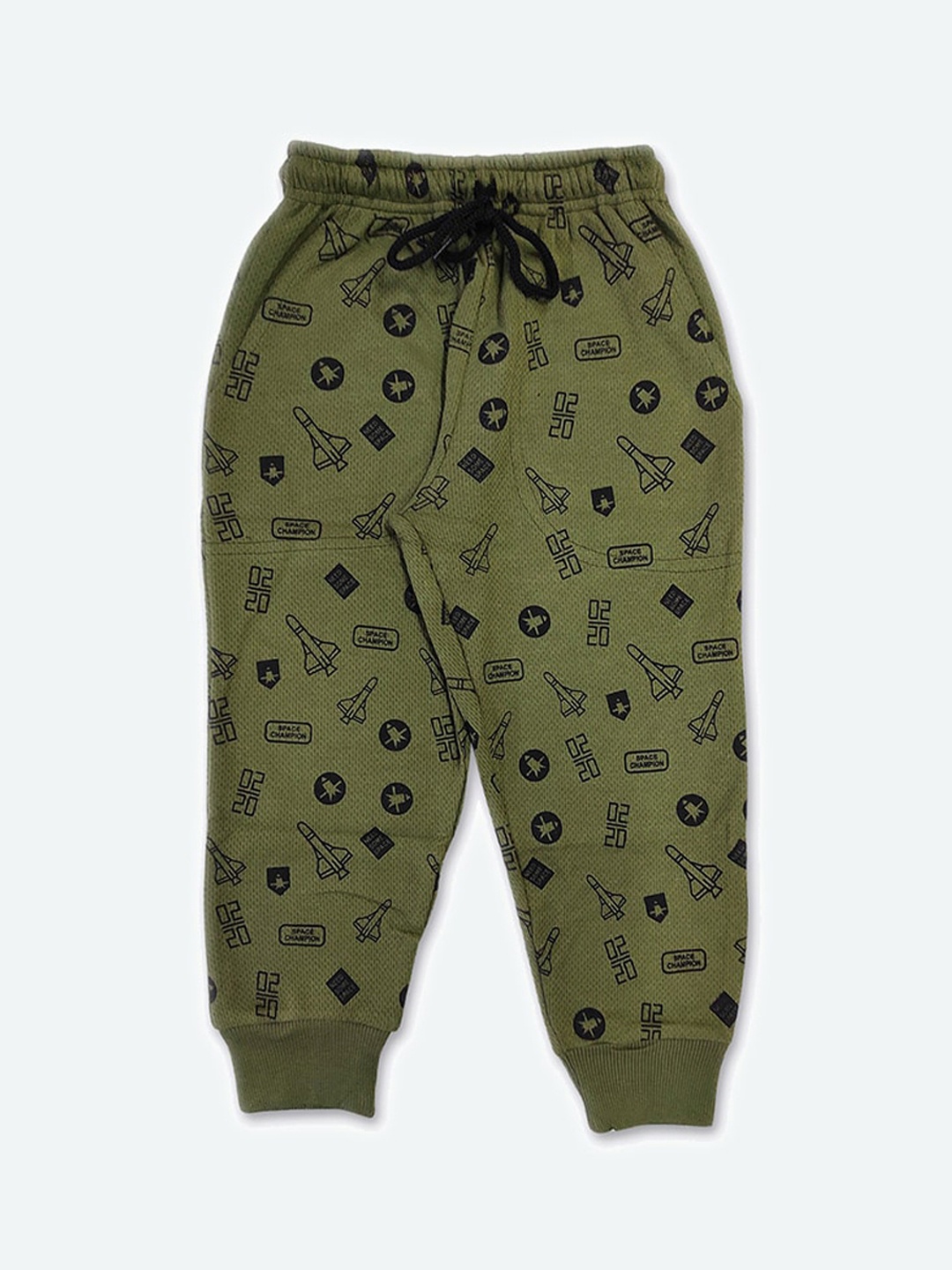 

GAME BEGINS Boys Conversational Printed Mid-Rise Cotton Joggers, Green