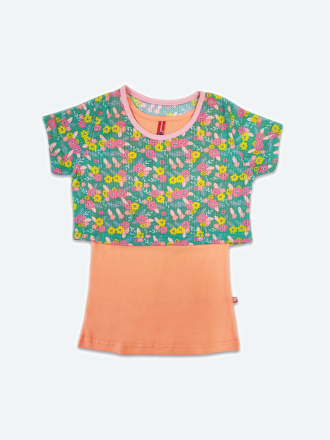 

GAME BEGINS Girls Floral Printed Cotton Crop Top with Detachable Tank Vest, Green