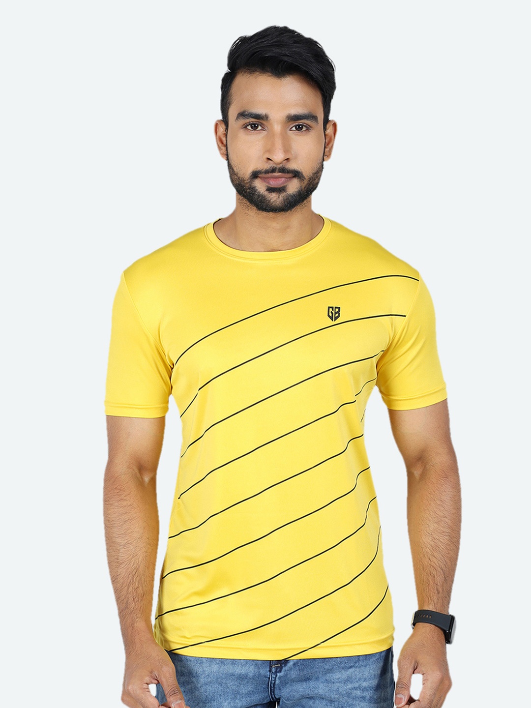 

GAME BEGINS Striped Short Sleeves T-shirt, Yellow