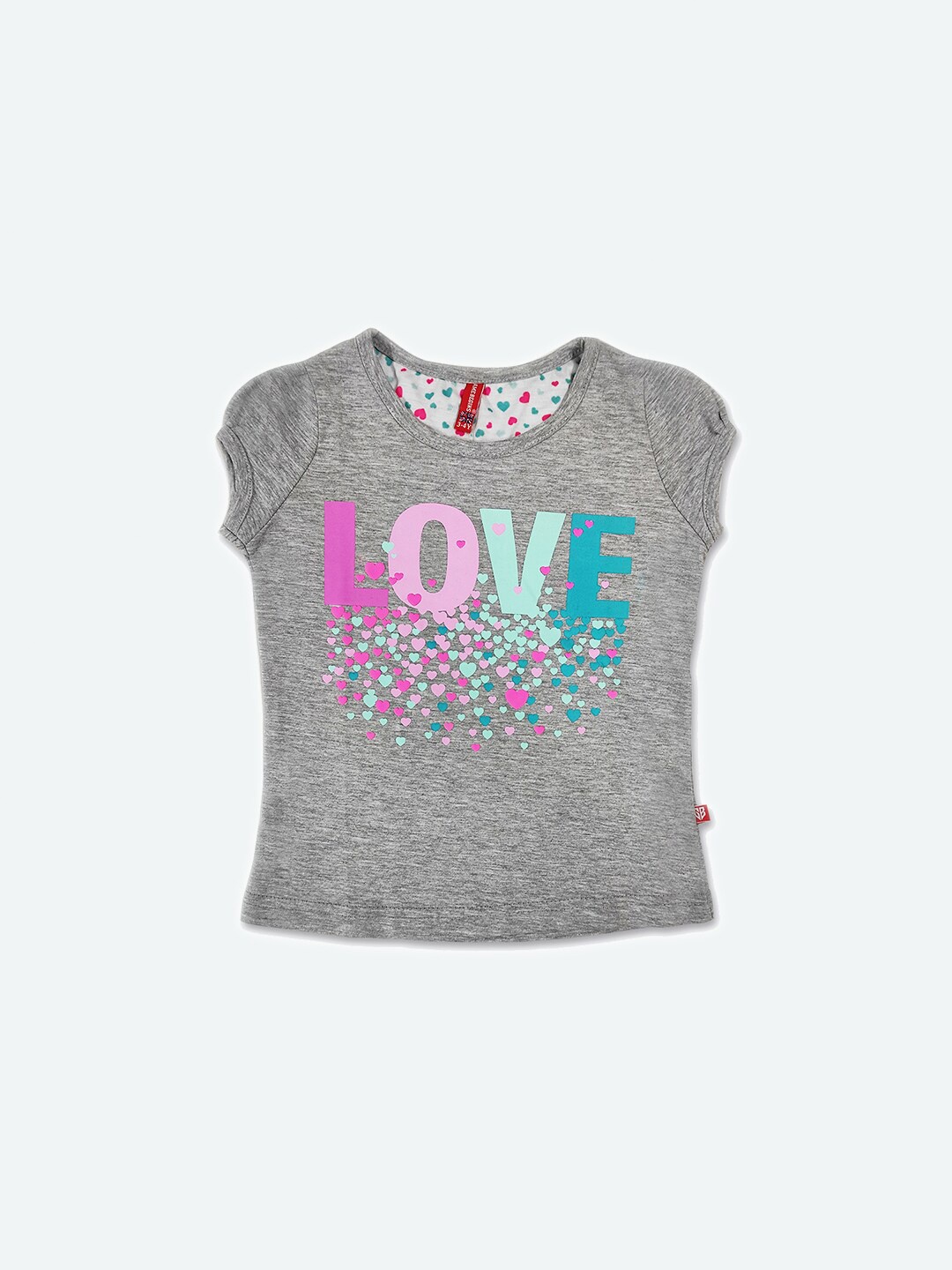 

GAME BEGINS Girls Typography Printed Puff Sleeve Cotton Top, Grey