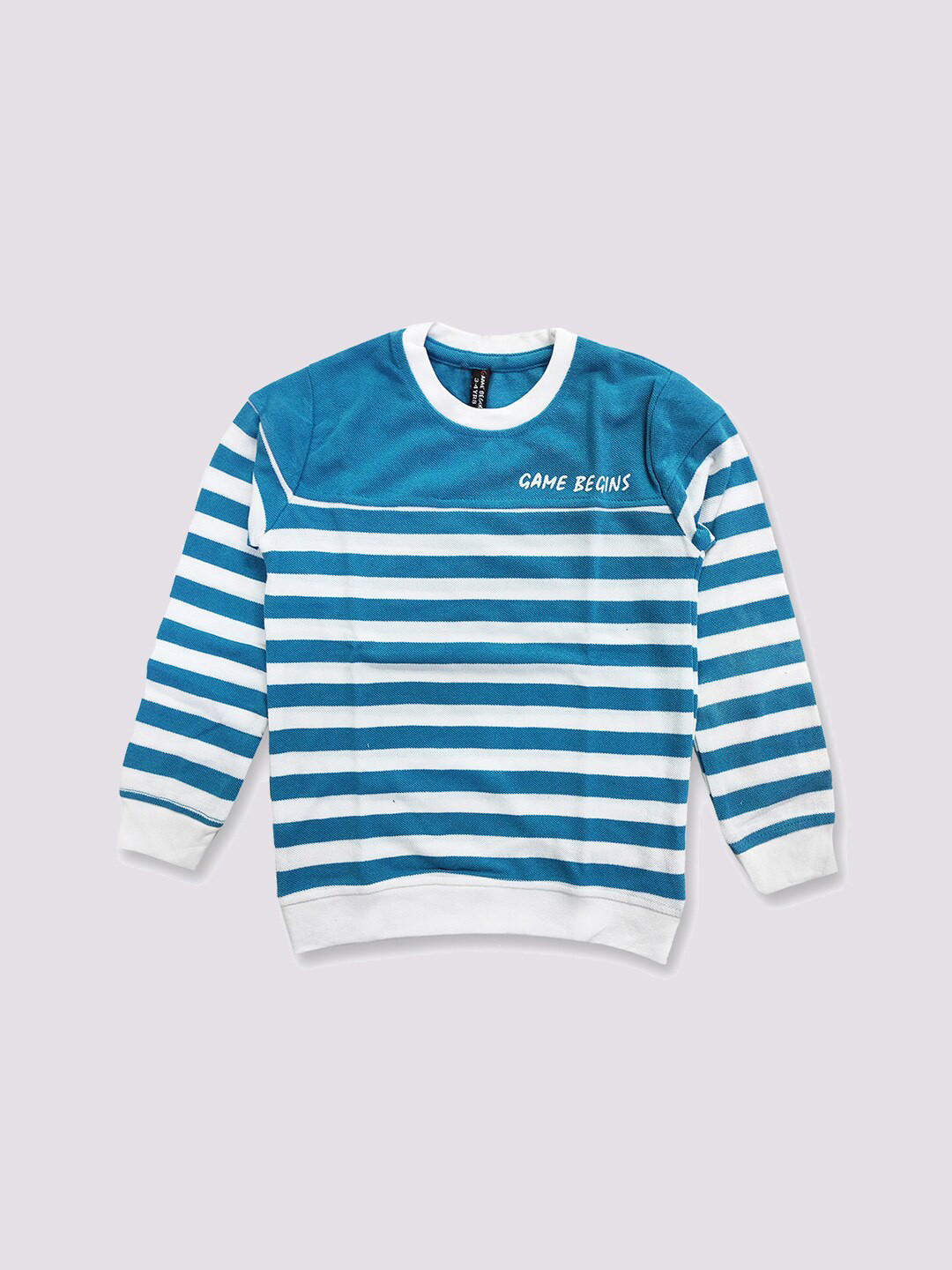 

GAME BEGINS Boys Striped Pure Cotton T-shirt, Blue
