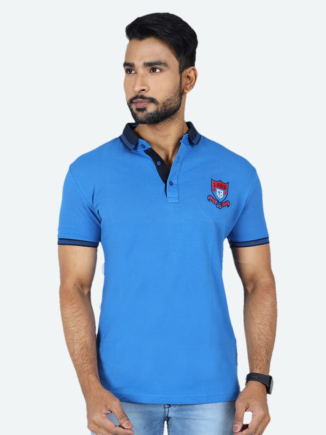 

GAME BEGINS Polo Collar Pure Cotton T-shirt, Blue