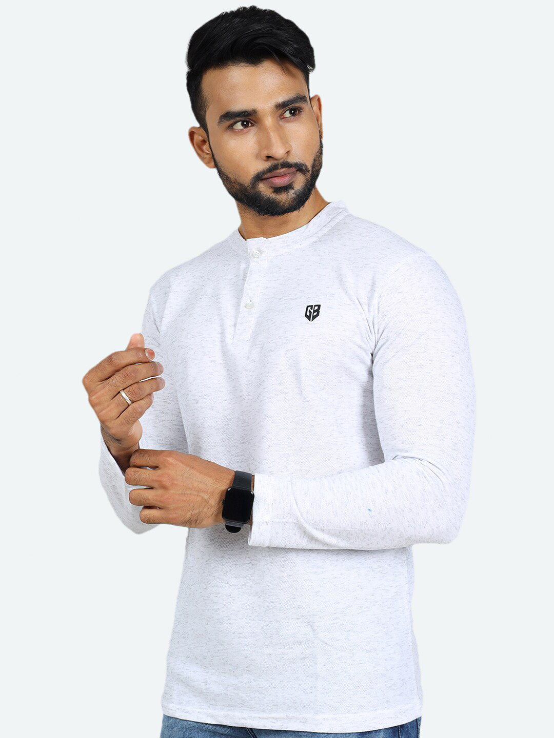 

GAME BEGINS Henley Neck Pure Cotton Relaxed Fit Casual T-shirt, White