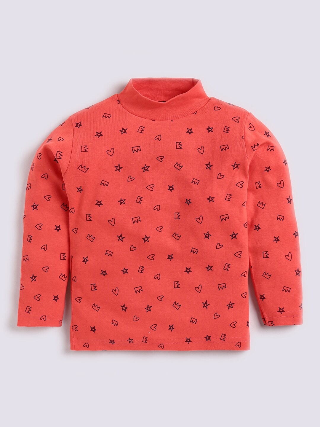 

GAME BEGINS Girls Conversational Printed High Neck Pullover Cotton Sweatshirt, Red