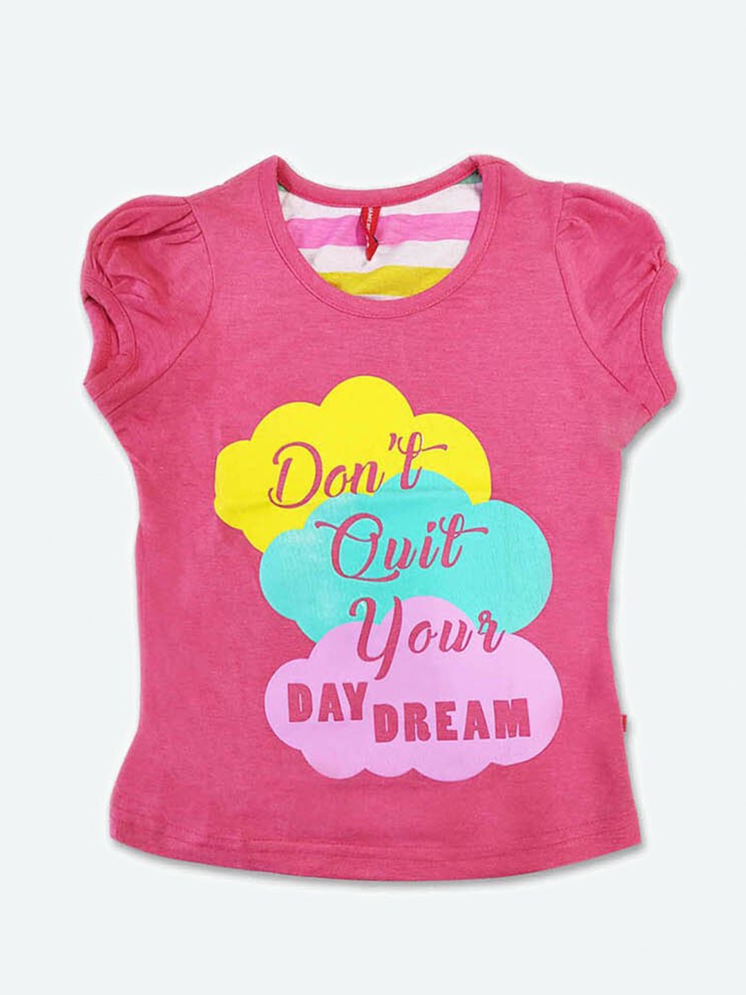 

GAME BEGINS Girls Typography Printed Cap Sleeves Cotton T-shirt, Pink
