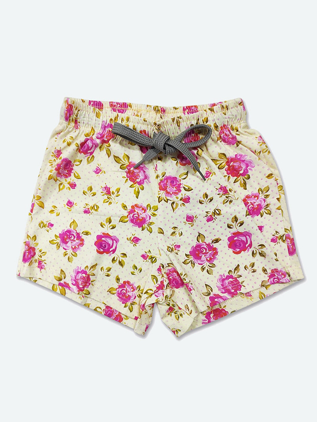 

GAME BEGINS Girls Mid-Rise Floral Printed Cotton Shorts, Off white