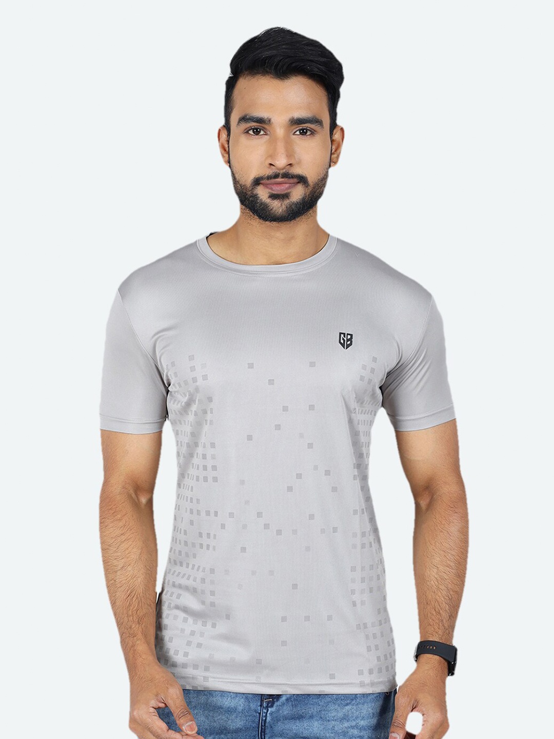 

GAME BEGINS Geometric Printed T-shirt, Grey