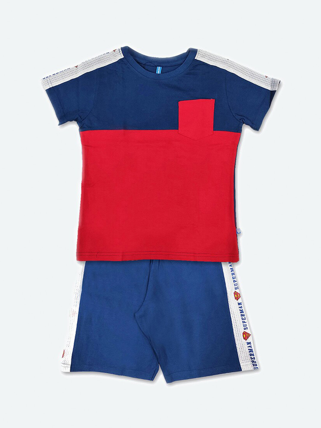 

GAME BEGINS Boys Colourblocked Pure Cotton T-shirt with Shorts, Blue