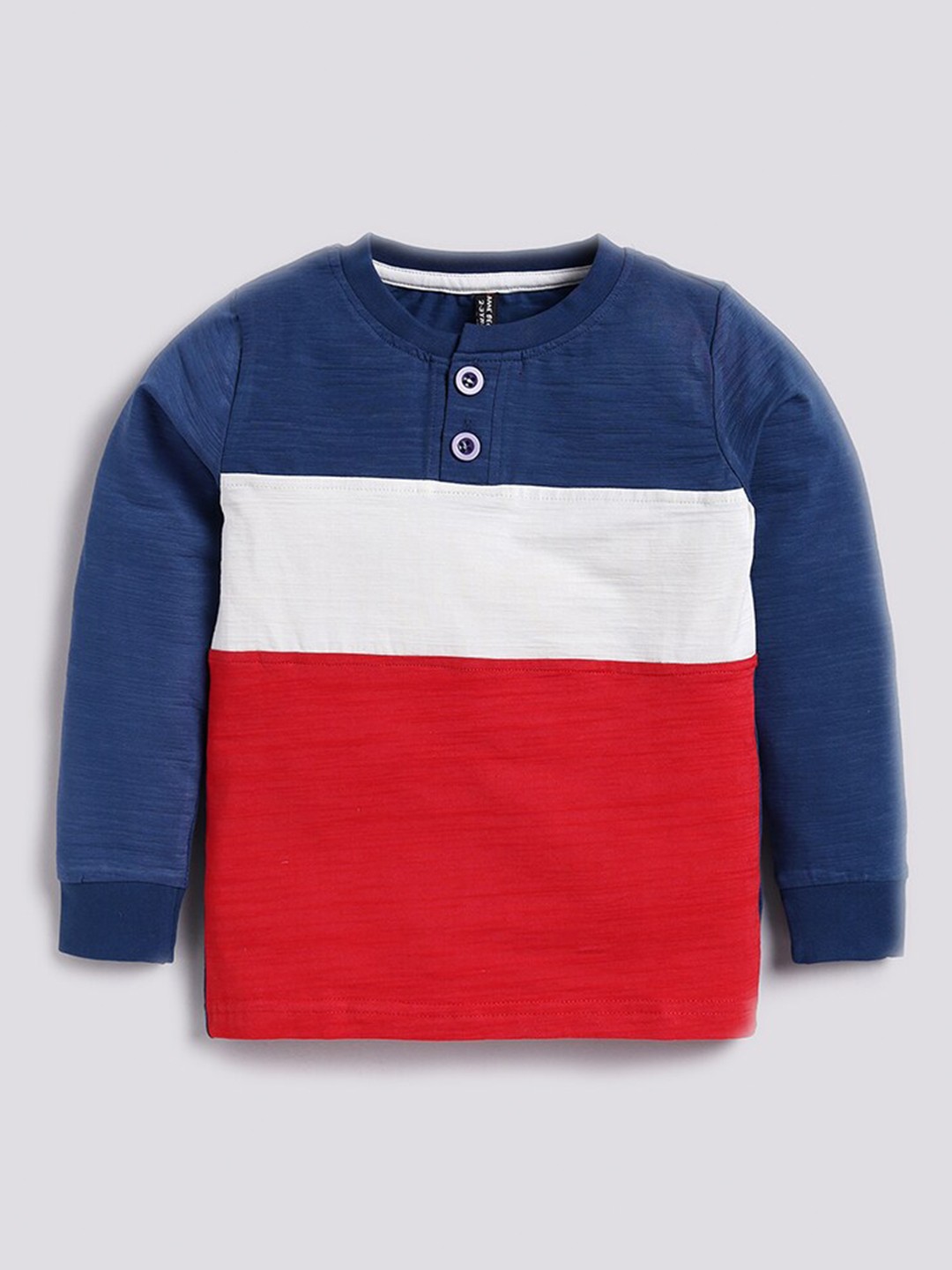 

GAME BEGINS Boys Colourblocked Henley Neck Pure Cotton T-shirt, Navy blue