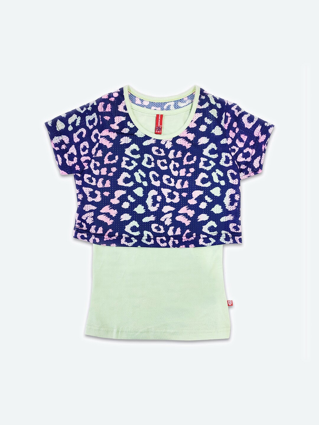 

GAME BEGINS Girls Animal Printed Layered Cotton Top, Green