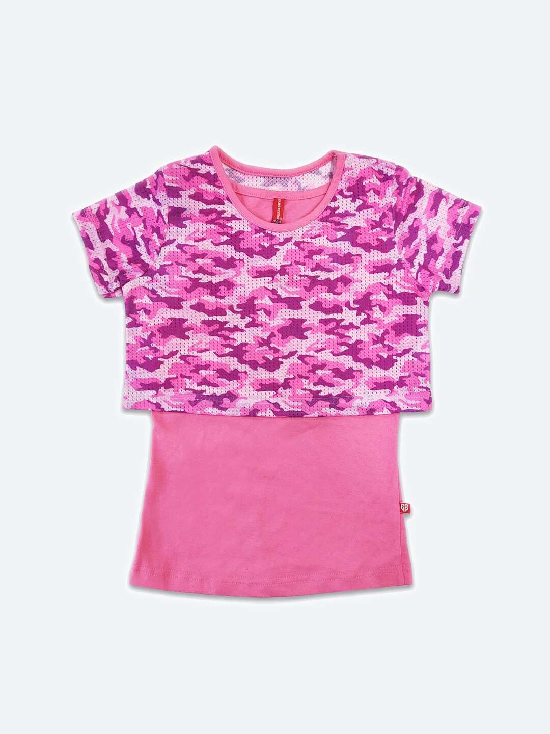 

GAME BEGINS Girls Print Cotton Crop Top With Detachable Inner Vest, Pink