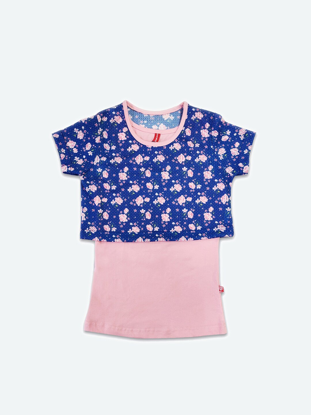

GAME BEGINS Girls Floral Printed Cotton Crop Top with Detachable Tank Vest, Pink