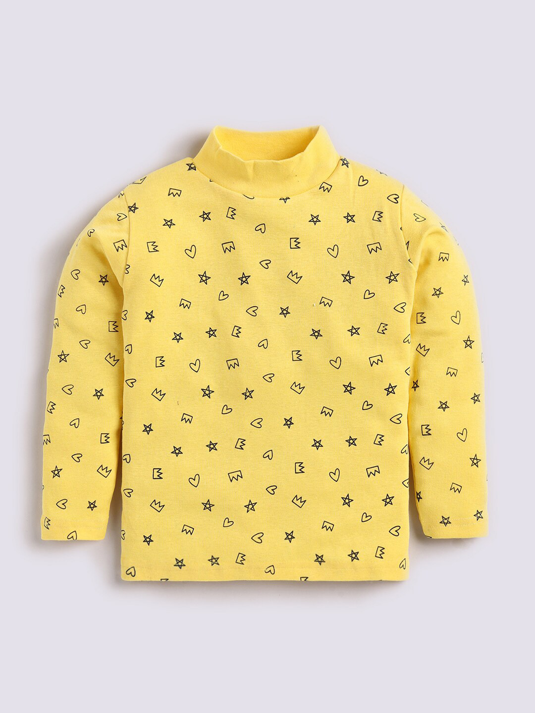 

GAME BEGINS Girls Conversational Printed High Neck Pullover Cotton Sweatshirt, Yellow