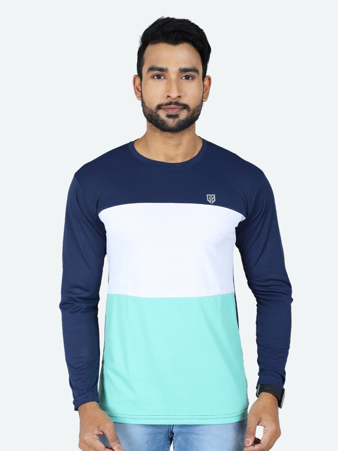 

GAME BEGINS Colourblocked Round Neck Cotton Regular T-shirt, Blue