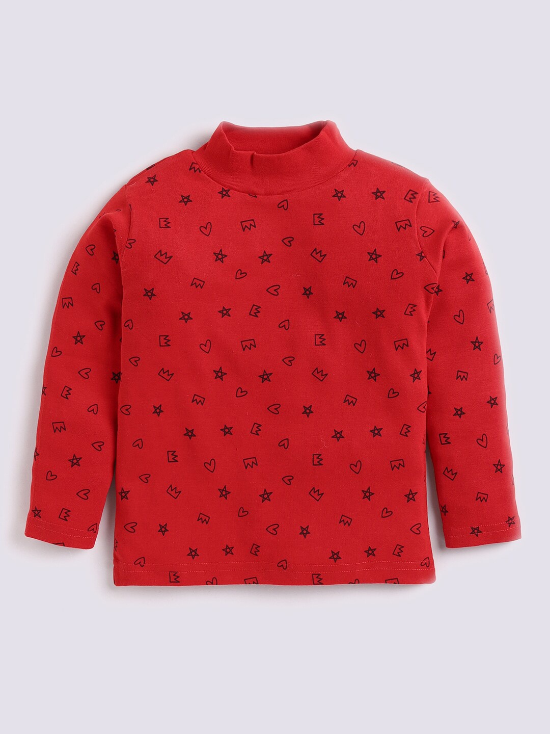 

GAME BEGINS Printed High Neck Cotton Top, Red