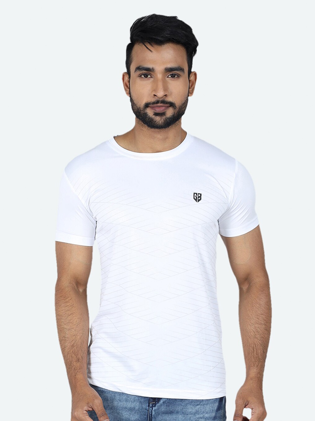 

GAME BEGINS Round Neck Striped Relaxed Fit T-shirt, White