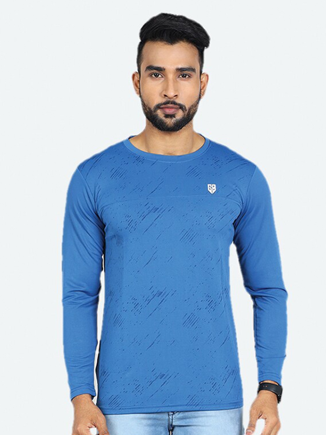 

GAME BEGINS Abstract Printed Long Sleeves T-shirt, Blue